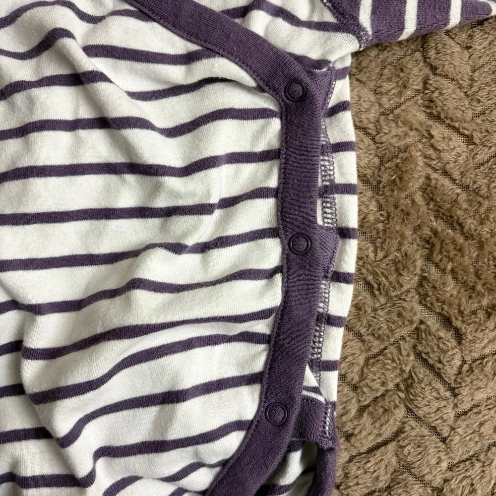 Hanna Andersson Kimono Bodysuit 75 Purple Striped Organic Cotton Long Sleeve